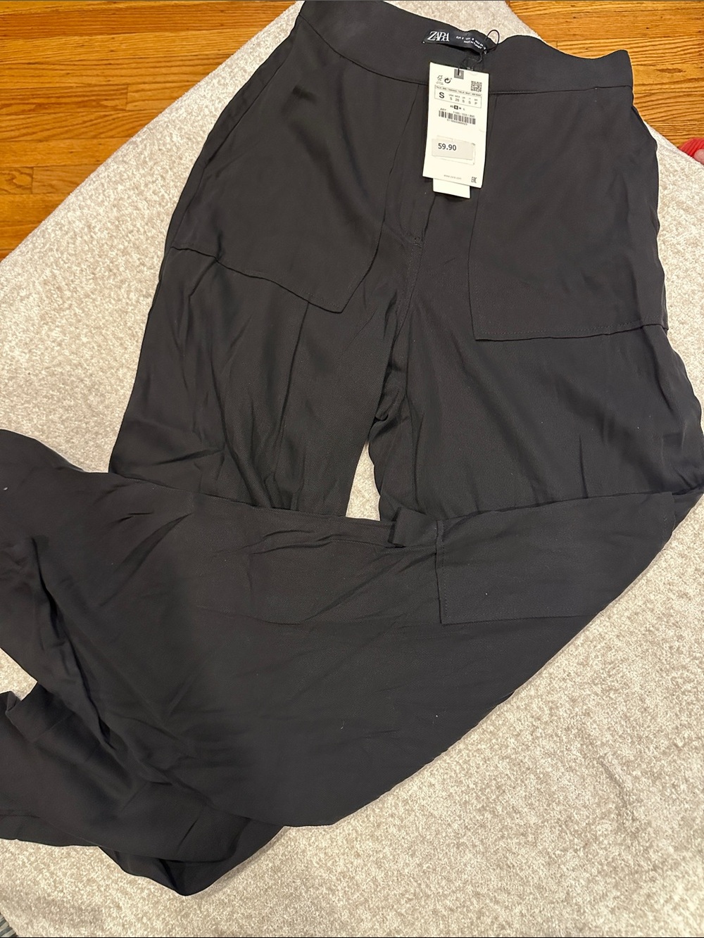 Zara Black Wide-Leg Utility Trousers